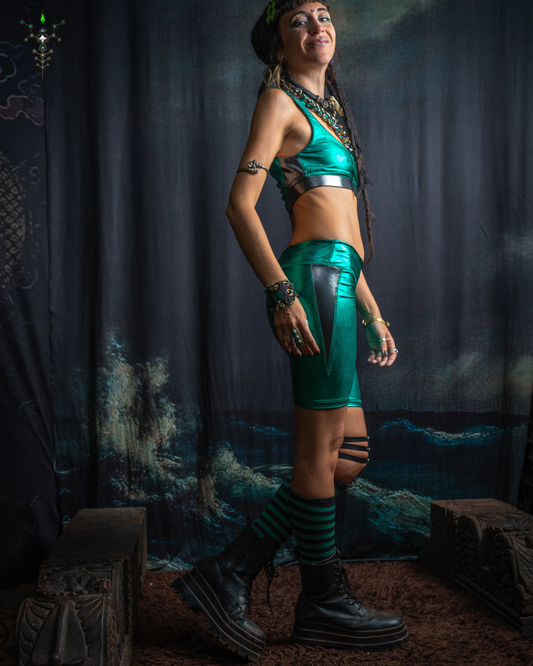 Woman Combo Shorts / Metalic Licra - GREEN Metal